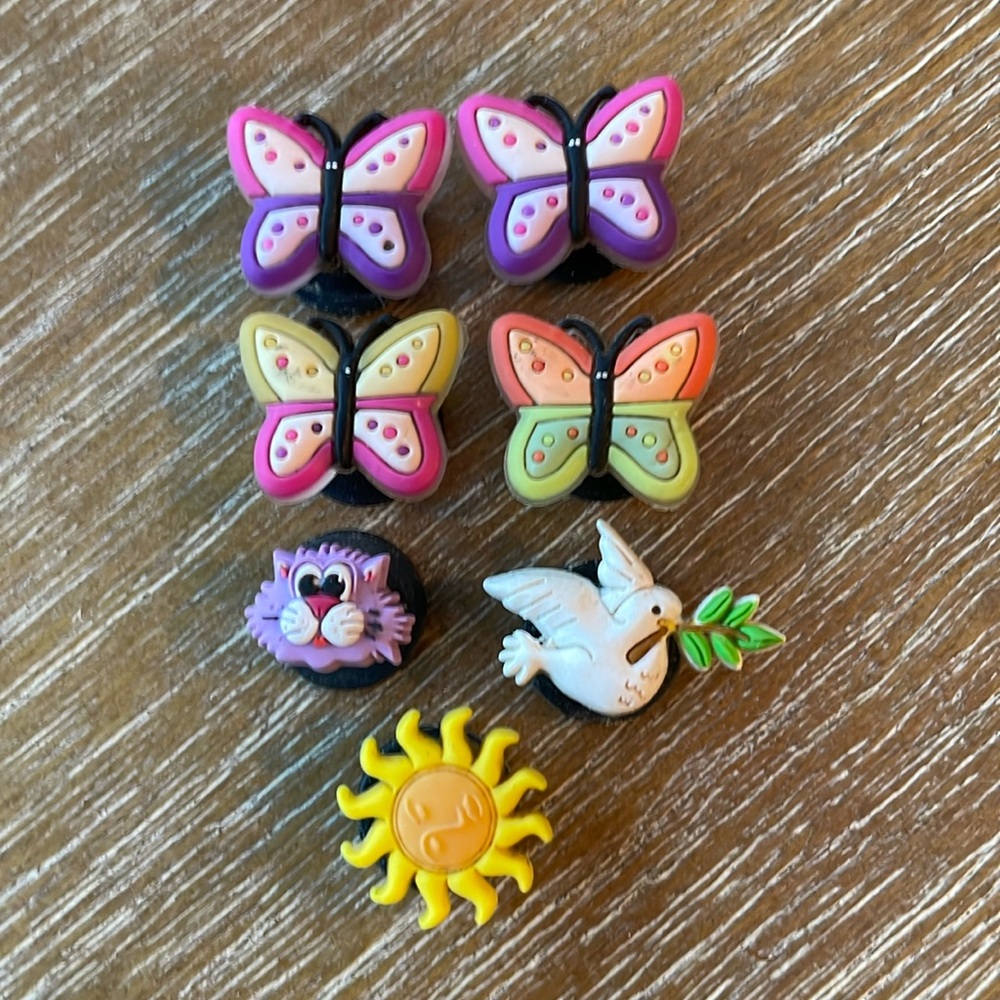 Jibbitz charms for crocs butterflies, dove, cat, sun